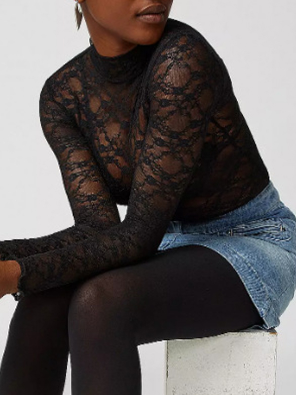 All Over Lace Mock Neck Long Sleeve Tee-1