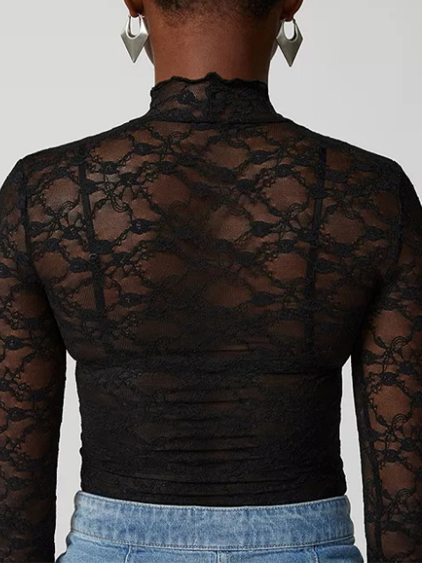 All Over Lace Mock Neck Long Sleeve Tee-3