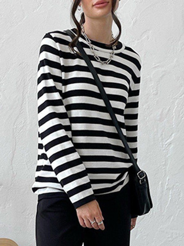 Striped Crew Neck Knit Sweater-4