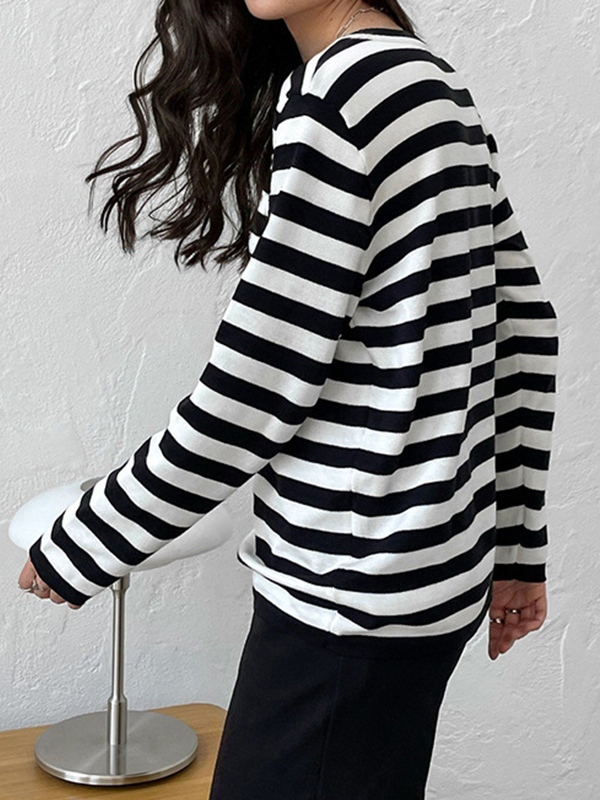 Striped Crew Neck Knit Sweater-5