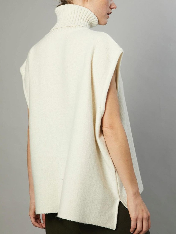 Solid High Neck Loose Sweater Vest-2