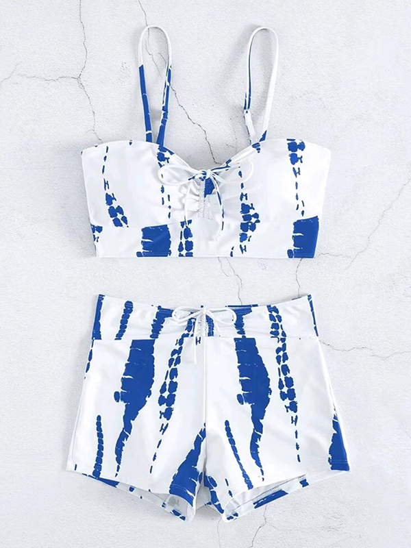 Irregular Print Tie Up Cami Top&Shorts Binikis-3