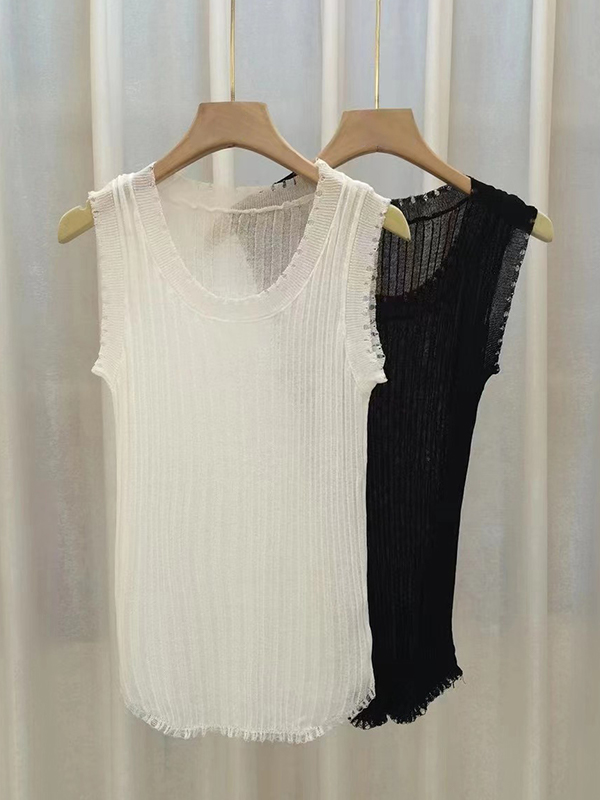U Neck Cutout Trim Tank Top-1