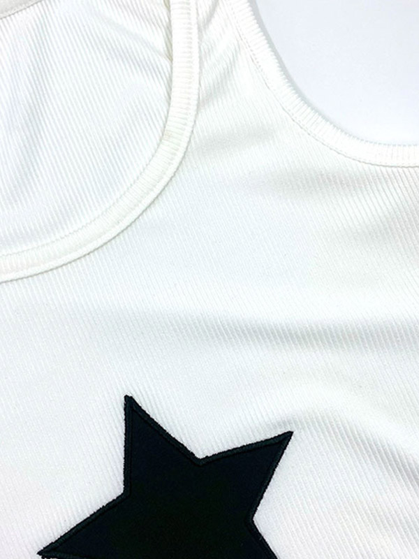 Star Embroidered Rib Cropped Tank Top-5