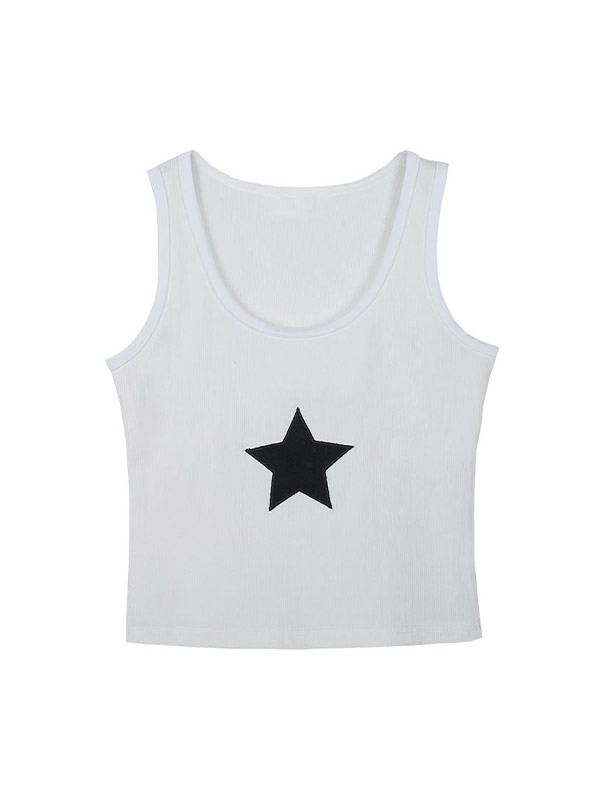 Star Embroidered Rib Cropped Tank Top-4